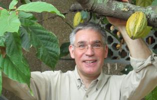 Projektleiter Michael Heiß mit Kakaopflanze