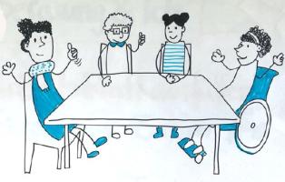 Das Bild zeigt diverse Personen am Tisch sitzend